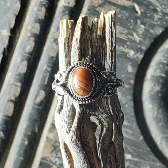 Artisan India Mahogany Obsidian 925 Sterling Silver Plated Gemstone Ring Sz 6.75 - Picture 2 of 9